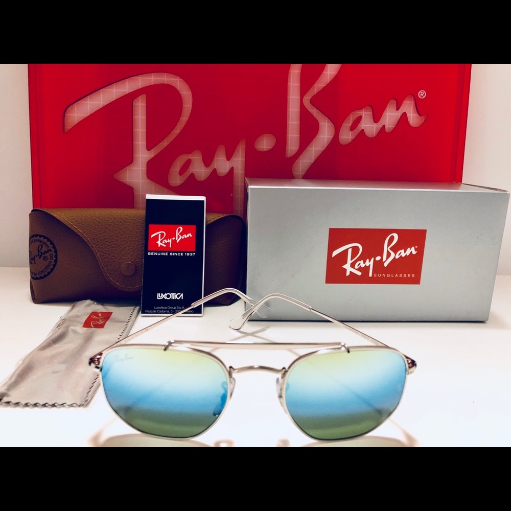 Ray-Ban Sunglasses Aviator; Silver Blue/Green 51mm